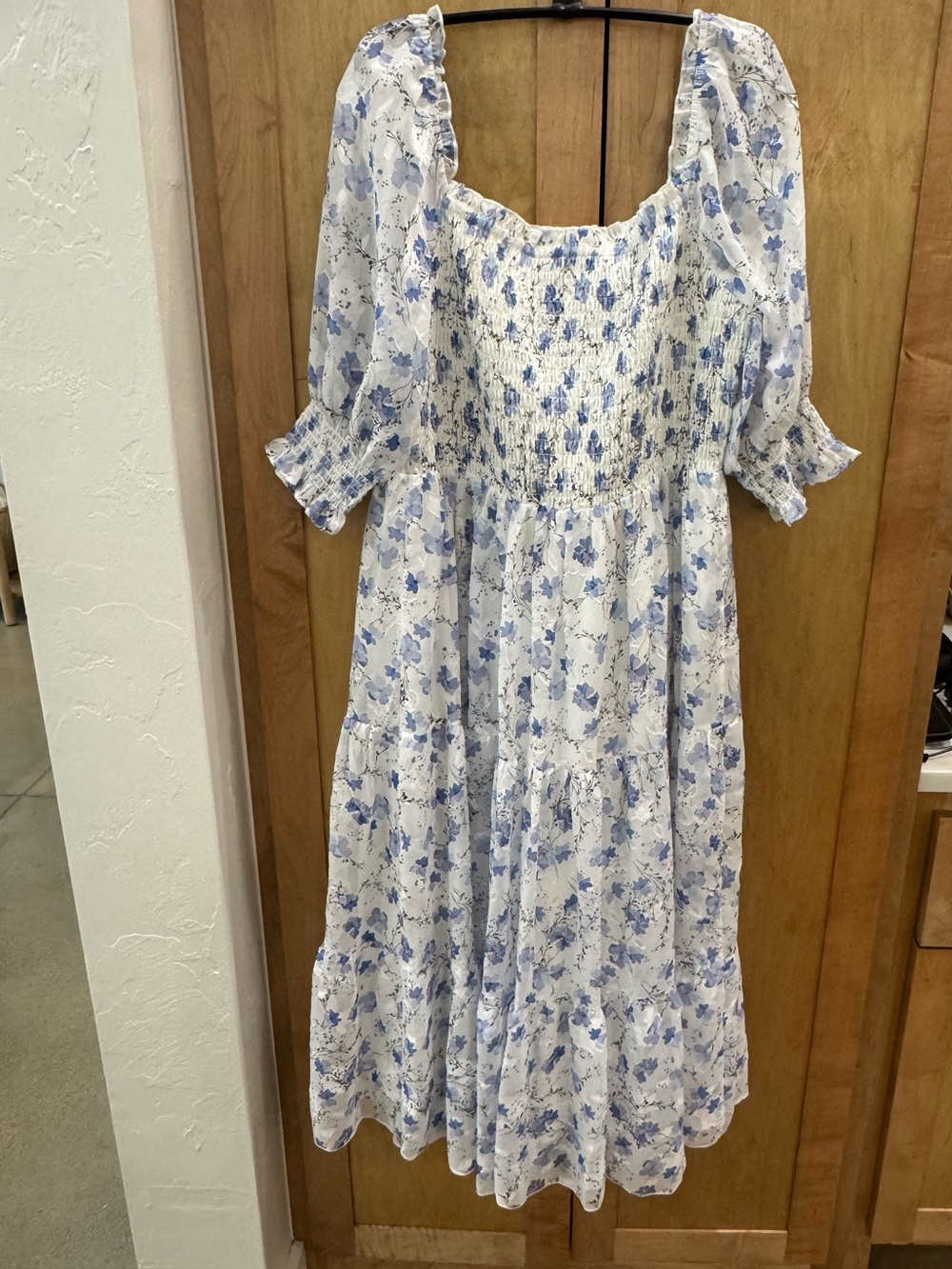 Baltic Born 1X White Midi Dress with Blue Floral Print